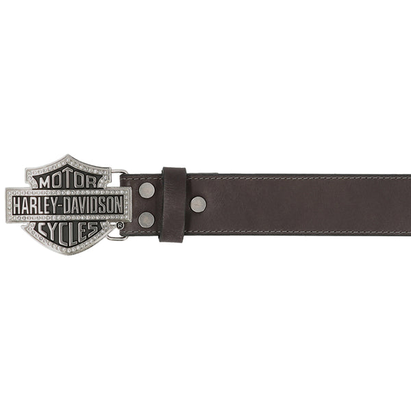 Harley-Davidson Women's Rhinestone Bar & Shield Logo Genuine Leather Belt, Black BMW011