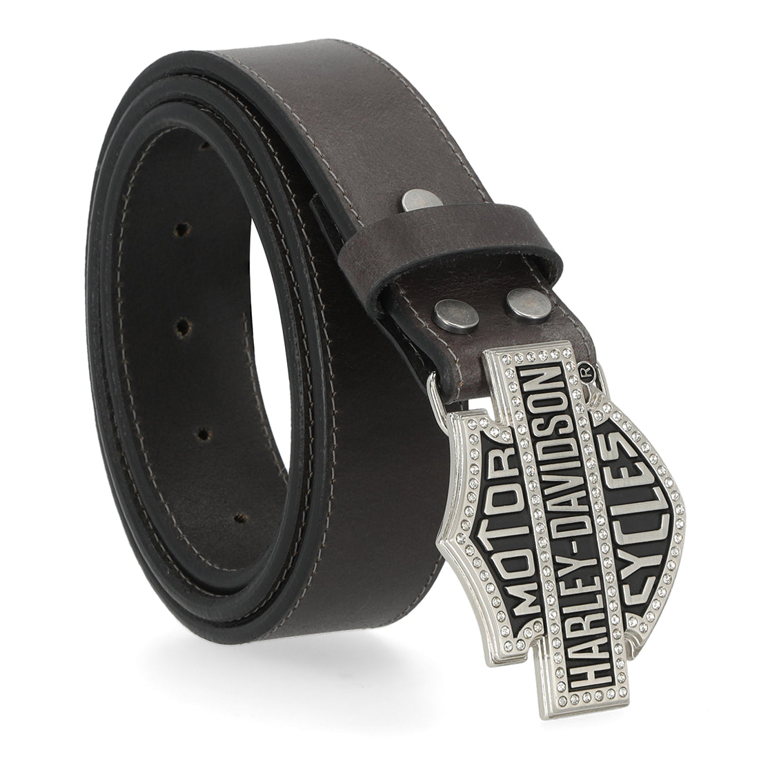 Harley-Davidson Women's Bar & Shield Rhinestone Buckle Belt, Gunmetal Grey - Medium Harley-Davidson Women's Bar & Shield Rhinestone Buckle Belt, Gunmetal Grey - Medium