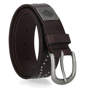 Harley-Davidson Women's Diamond Stud W/ B&S Metal Plate Leather Belt, Brown BMW048/01