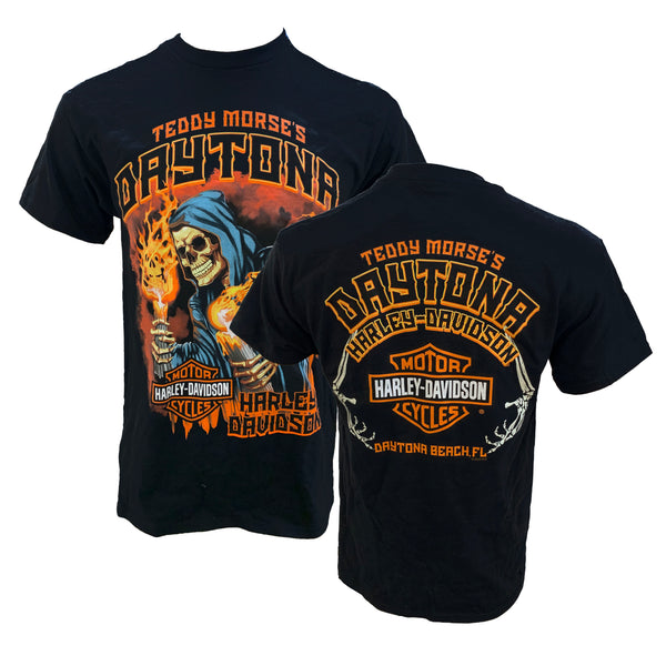 Teddy Morse's Daytona Harley-Davidson Men's Grim Reaper Bob Short Sleeve Shirt, Black