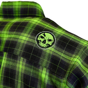 Demons Behind Me Men's Resurgence 2.0 Limited Edition Premium Flannel Button-Up Long Sleeve Shirt, Green/Black NG002