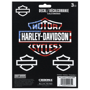 Harley-Davidson decal set packaging with brand logo on a black background