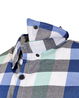 Demons Behind Me Men's Sea Breeze Button-Up Flannel Long Sleeve Shirt, White/Blue SBF0011