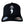Black cap with a white semicolon and skull design on a white background