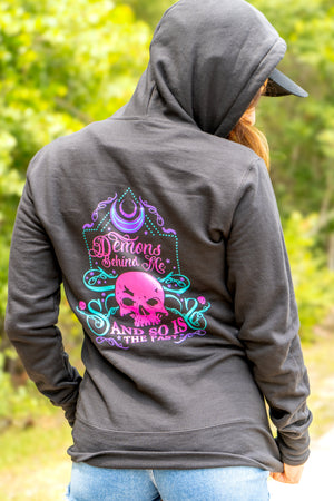 Demons Behind Me Women's Gypsy Skull Zip-Up Long Sleeve Hoodie, Black GZH001