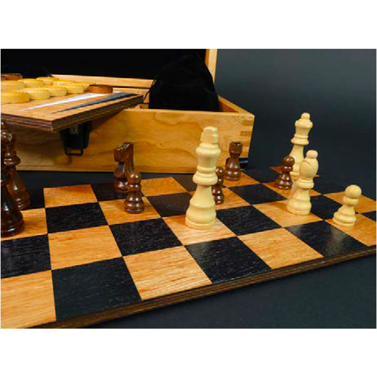 HarleyDavidson Deluxe 4 In 1 Handcrafted Cherry Wood Game Box Set, DW