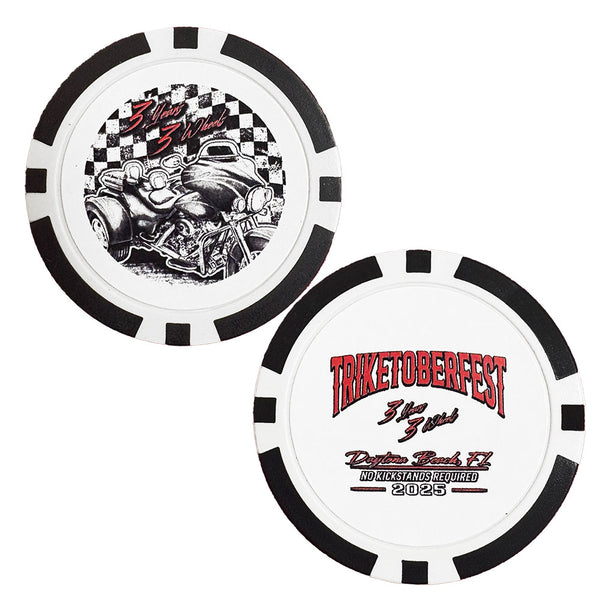 Teddy Morse's Daytona Harley-Davidson Triketoberfest 2025 Event Poker Chip, White/Black