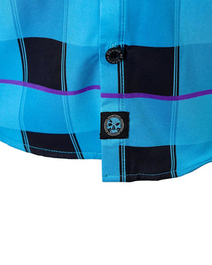 Demons Behind Me Men's Survivor 2.0 Light Weight 4 Way Stretch Button-Up Short Sleeve Shirt, Blue/Black SBU001