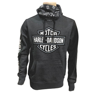 Harley-Davidson Men's Gray B&S Logo Built-In Face Mask Pullover Long Sleeve Hoodie, Heather Gray