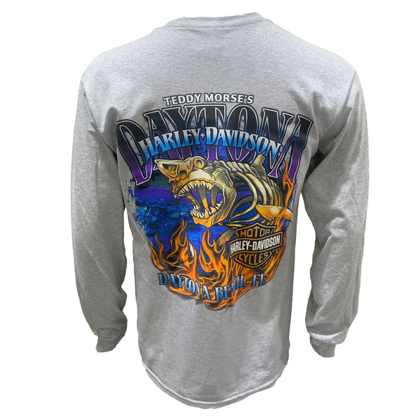 Teddy Morse's Daytona Harley-Davidson Men's Biketoberfest 2024 Haunting Great White Long Sleeve Shirt, Gray