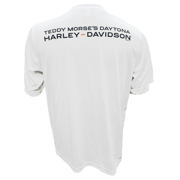 Teddy Morse's Daytona Harley-Davidson Men's Store Logo Moisture Wicking Short Sleeve Shirt, White