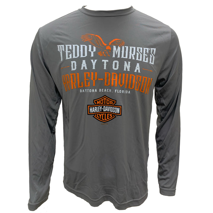 Teddy Morse's Daytona Harley-Davidson Men's Store Logo Moisture Wicking Long Sleeve Shirt, Gray