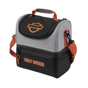 Harley-Davidson cooler bag with black and gray design on a white background