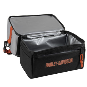 Harley-Davidson Open Bar & Shield Soft Sided Leakproof Body Lunch Box Cooler, Black/Gray/Orange HDL-10032