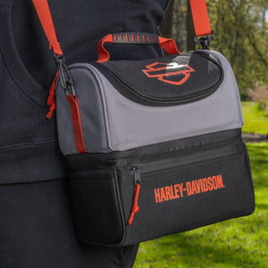 Harley-Davidson Open Bar & Shield Soft Sided Leakproof Body Lunch Box Cooler, Black/Gray/Orange HDL-10032