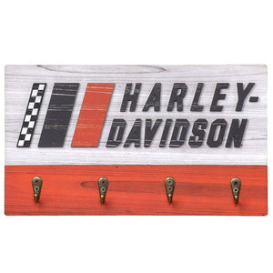 Harley-Davidson Racing Stripes Key Rack w/ Four Hooks, Custom-Cut Raised Logo, Orange/White HDL-15562