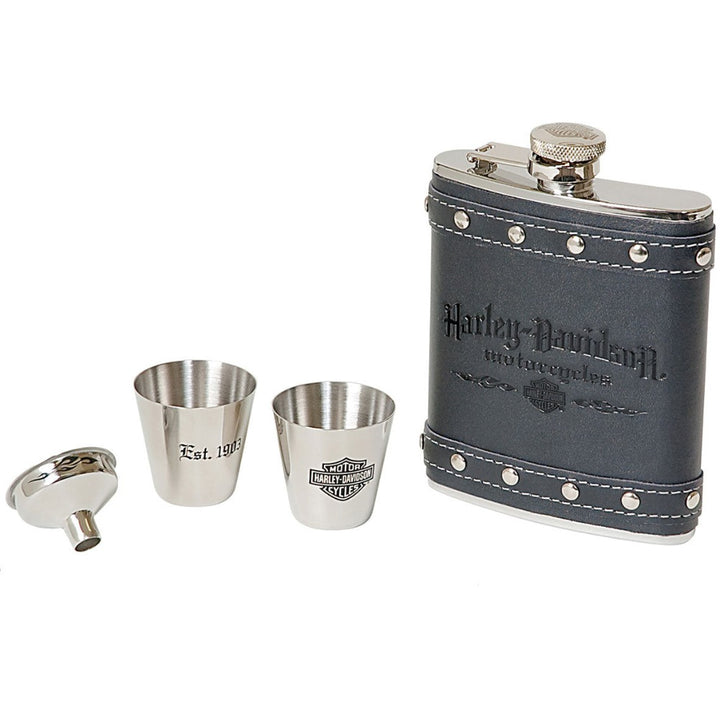 Harley-Davidson Motorcycles Leather Embossed Flask Gift Set HDL-18505