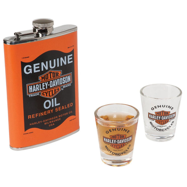 Harley-Davidson Genuine Oil Can Hip Flask & Shot Glass Gift Set, HDL-18557