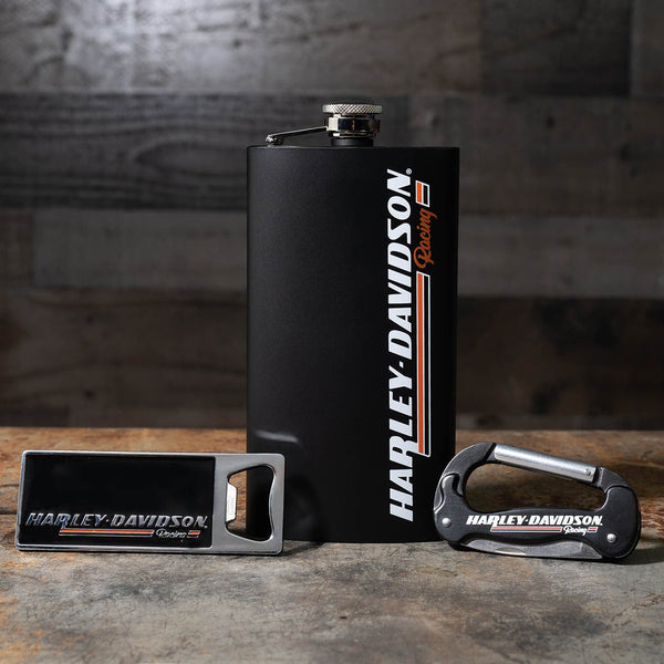 Harley-Davidson H-D Racing Scripted Stainless Steel Flask Set, Black HDL-18622
