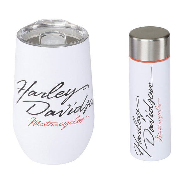 Harley-Davidson Racing Stainless Steel Wine Tumbler & Slim Flask Set, White HDL-18623