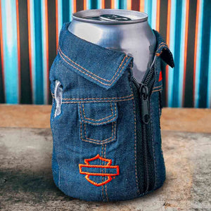 Harley-Davidson 1970s' Psychedelic Denim Can Koozie, Holds Standard 12 oz. Cans, Blue, HDL-18627