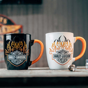 Harley-Davidson Outlined Flames 15 oz. Color Changing Ceramic Coffee Mug Set, White/Black HDL-18629