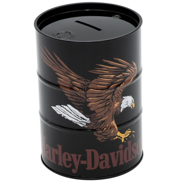 Harley-Davidson Swooping Eagle Oil Barrel Tin Bank w/ Removable Lid Black HDL-18636