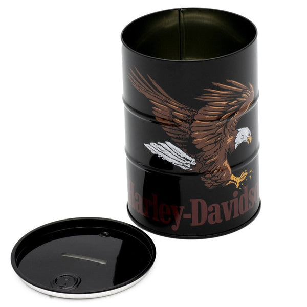 Harley-Davidson Swooping Eagle Oil Barrel Tin Bank w/ Removable Lid Black HDL-18636