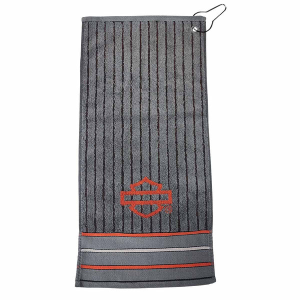 Harley-Davidson Open B&S Logo Striped Terry Cotton Bar Towel, Gray HDL-18644