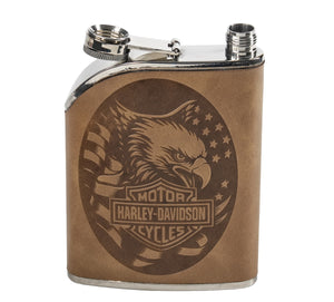Harley-Davidson Patriotic Eagle Embossed Faux Leather Stainless Steel 8 oz. Flak, Brown HDL-10036