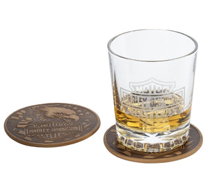 Harley-Davidson Patriotic Eagle Embossed Faux Leather 4" Coaster Set of 4 , Brown HDL-18651