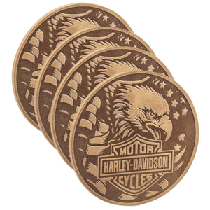 Harley-Davidson Patriotic Eagle Embossed Faux Leather 4" Coaster Set of 4 , Brown HDL-18651