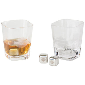 Harley-Davidson Silhouette B&S 12 oz. Rocks Glass Set W/ Ice Cubes HDL-18791