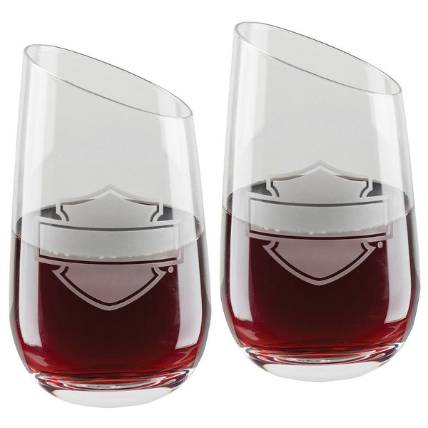 Silhouette Bar & Shield Stemless Angled Wine Glass Set HDL-18797