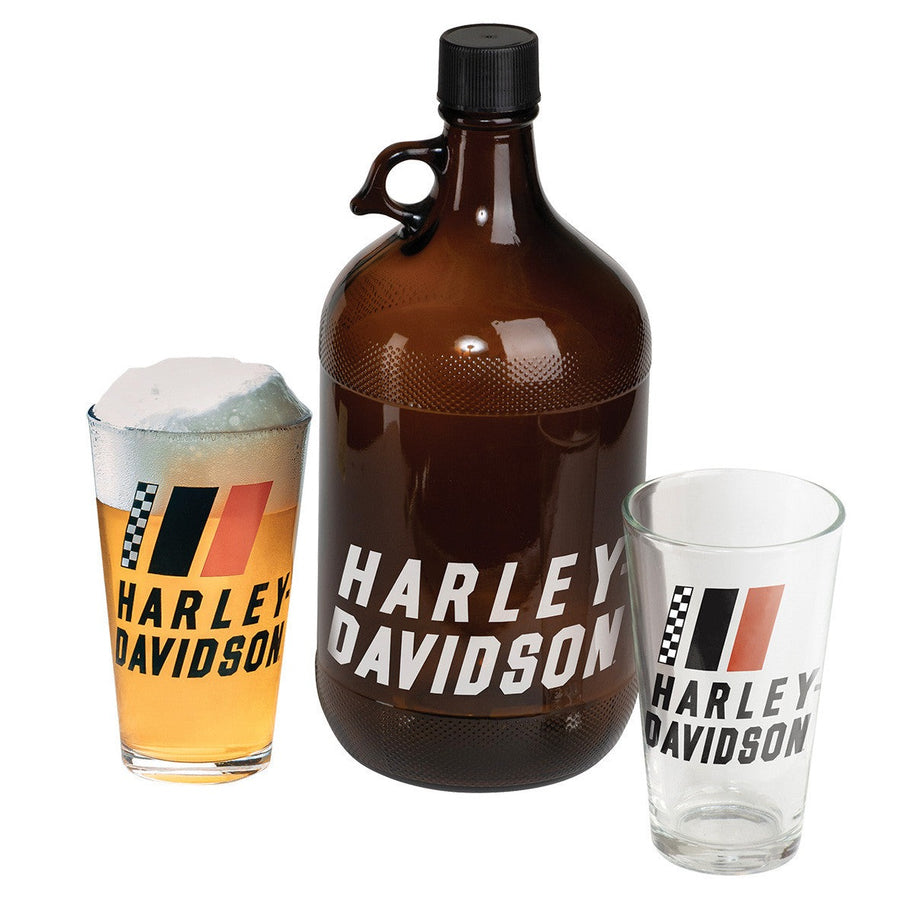 Harley-Davidson H-D Racing Stripes Amber Glass Growler Set, HDL-18818