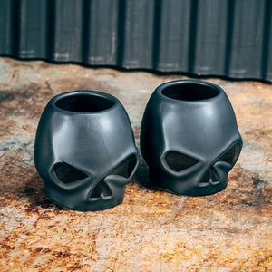 Harley-Davidson Willie G. Skull Set Of 2 Ceramic Sculpted Shot Glass Set, Black Finish HDL-18835