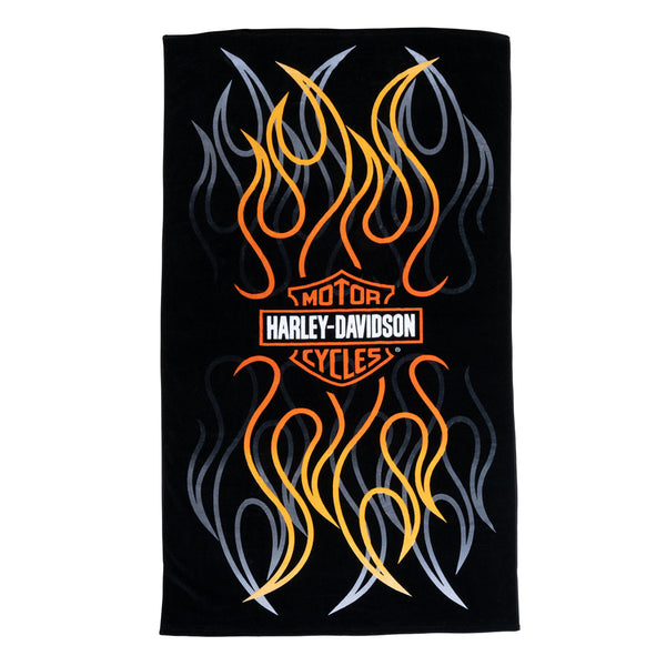 Harley-Davidson Flames Bar & Shield Beach Oversized Towel, 36 x 68 Inches, Black HDL-19510