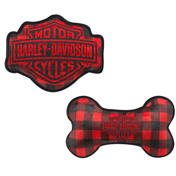 Harley-Davidson Holiday Plaid Plush Toy Set, Red/Black HDX-90212