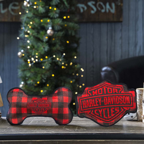 Harley-Davidson Holiday Plaid Plush Toy Set, Red/Black HDX-90212