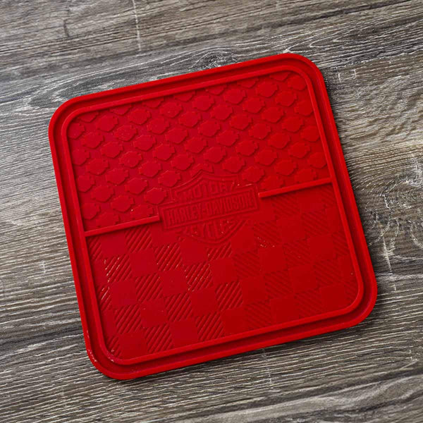 Harley-Davidson Holiday Plaid Silicone 9"x 9" Lick Mat For Pets, Red HDX-90213