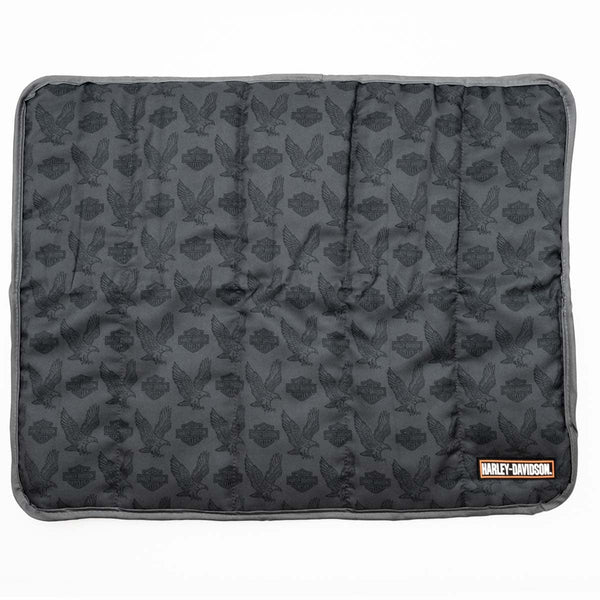 Harley-Davidson Repeat Bar & Shield Eagle Pet Small Travel Bed, Gray & Black HDX-90221