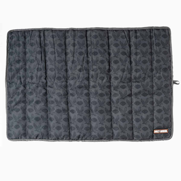 Harley-Davidson Repeat Bar & Shield Eagle Pet Medium/Large Travel Bed, Gray & Black HDX-90222