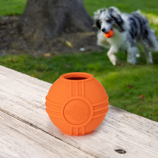 Harley-Davidson Embossed Bar & Shield Logo Heavy-Duty Rubber Ball Toy, Orange HDX-90233