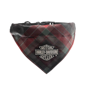 Plaid patterned dog bandana with Harley-Davidson logo on a white background
