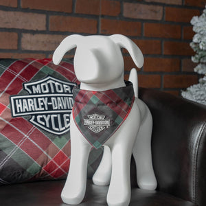 Harley-Davidson Dog Pet Collar with Bandana, L/XL 18"-26" Adjustable Clasp, Christmas Plaid HDX-90239