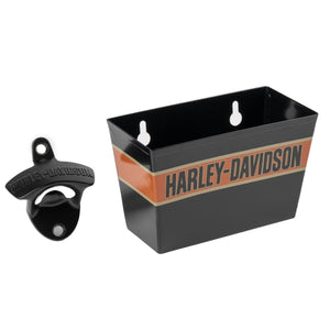 Harley-Davidson Trenton Wall Mount Bottle Opener W/ Metal Catcher, Black/Orange HDX-98553