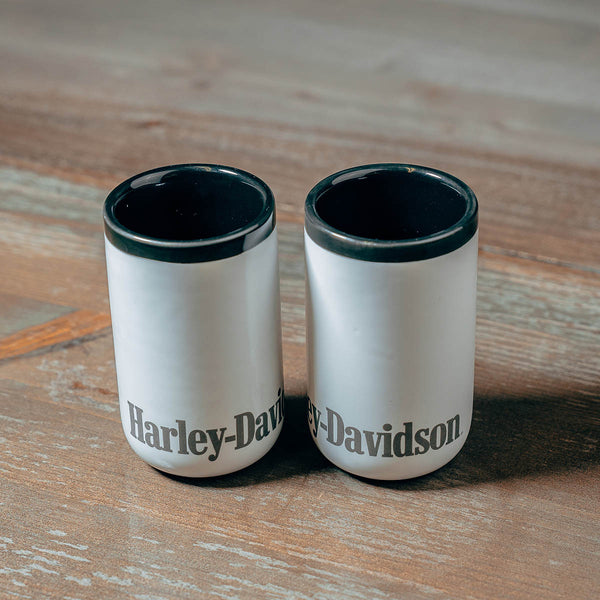 Harley-Davidson Two-Tone Scripted Shot Glass Set of 2, White/Black HDX-98660