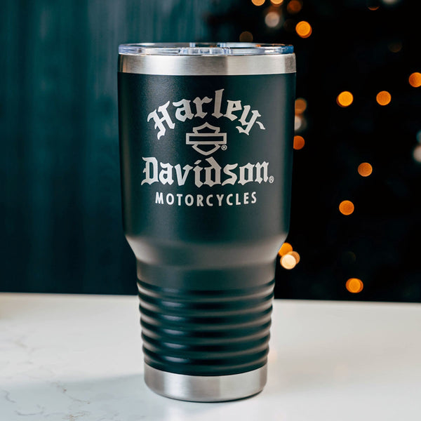 Harley-Davidson Engraved Old English Logo Double-Wall Stainless Steel 30 oz. Travel Tumbler, Matte Black HDX-98666