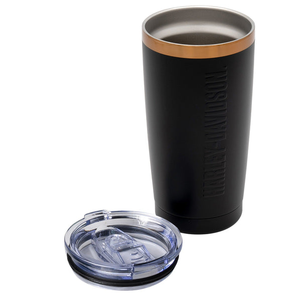 Harley-Davidson Embossed Stainless Steel Tumbler, Slide Lock Travel Mug, Black HDX-98672