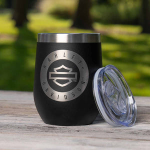 Harley-Davidson Open B&S Stainless Steel 15 oz. Wine Tumbler W/ Lid, Black Semi-Matte Finish HDX-98676